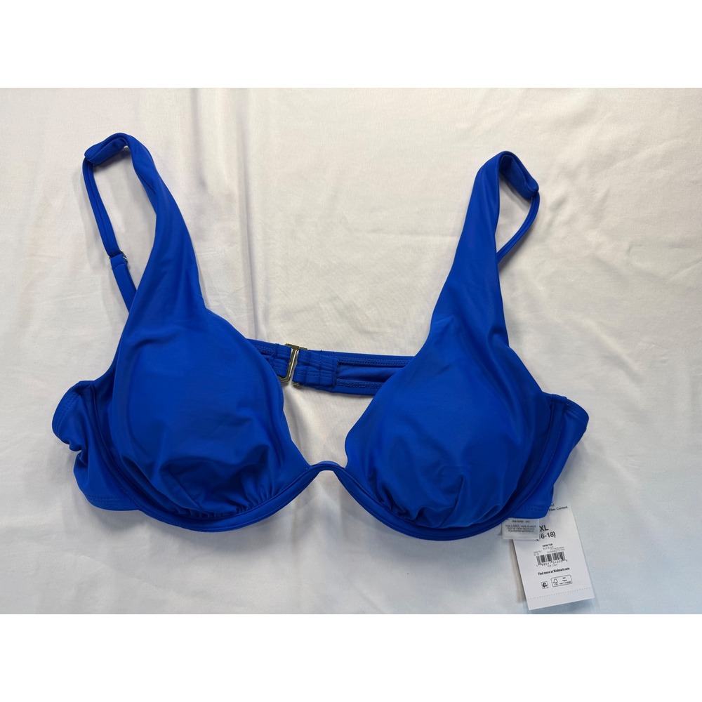 Time and Tru Women Swim Top XL 16-18 Blue Blaze Underwire Bikini Recycled New